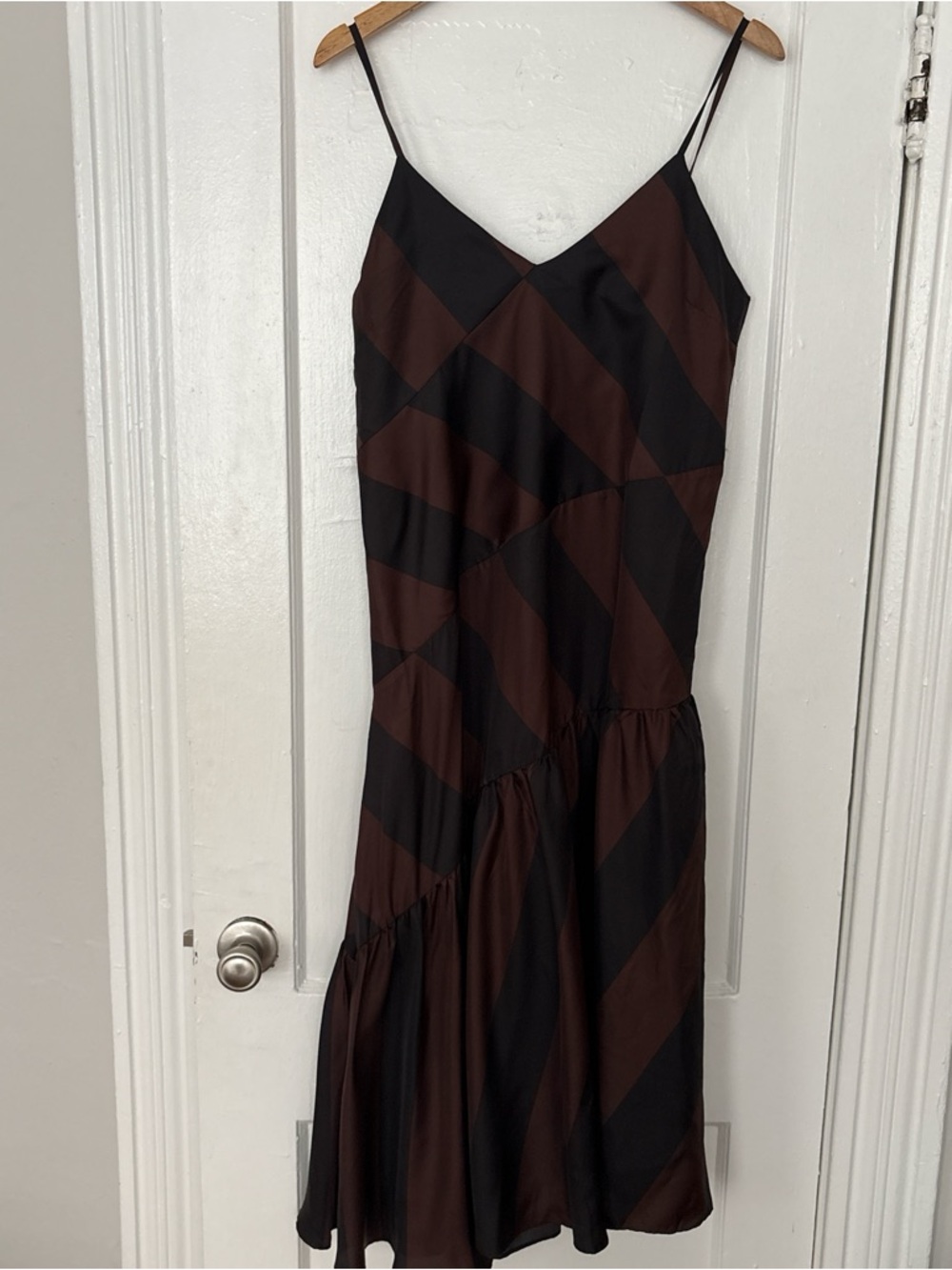 NWT Cynthia Rowley Sleeveless Brown & Black Diagonal Stripe Slip Dress